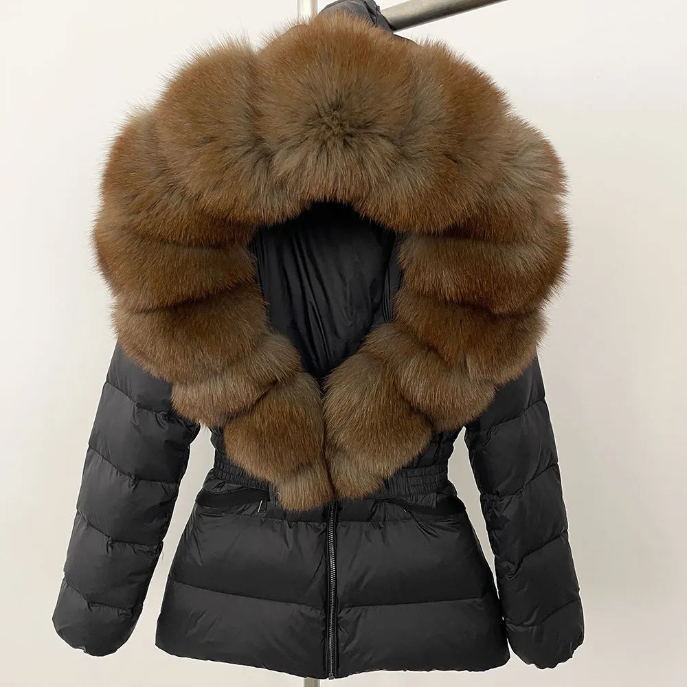 OFTBUY 2024 veste d'hiver femmes naturel réel raton laveur col de fourrure de renard à capuche blanc canard vers le bas manteau ceinture épais chaud vêtements d'extérieur décontractés