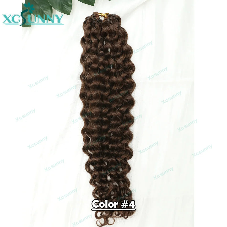 Crochet curly human hair extensions, knotless, pre-parted, feathery, human hair, water wave, invisible knot with string