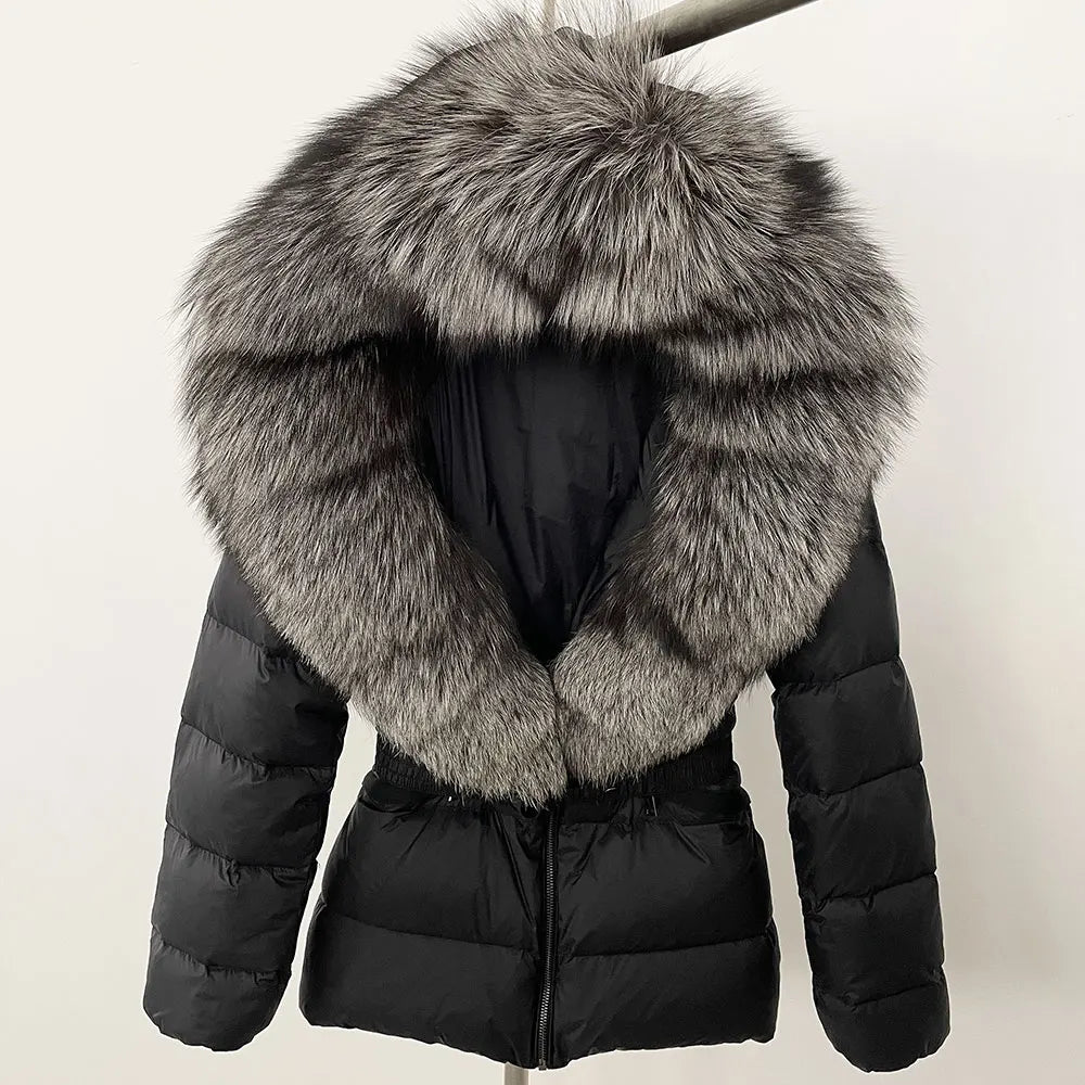 OFTBUY 2024 veste d'hiver femmes naturel réel raton laveur col de fourrure de renard à capuche blanc canard vers le bas manteau ceinture épais chaud vêtements d'extérieur décontractés