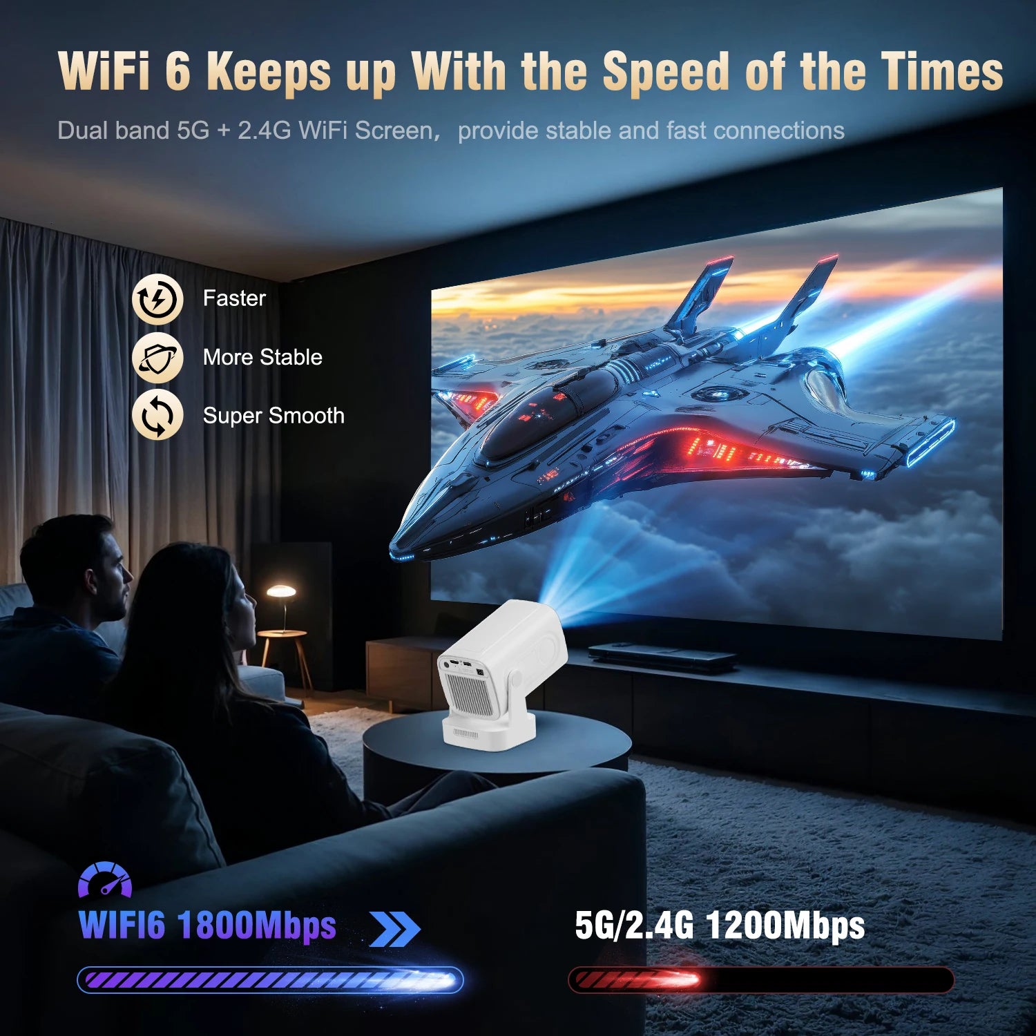 Magcubic HY310 projecteur à mise au point automatique 1080P natif 4K 330ANSI Android 11 WiFi6 BT5.4 Mini projecteur de film extérieur avec Air Mouse