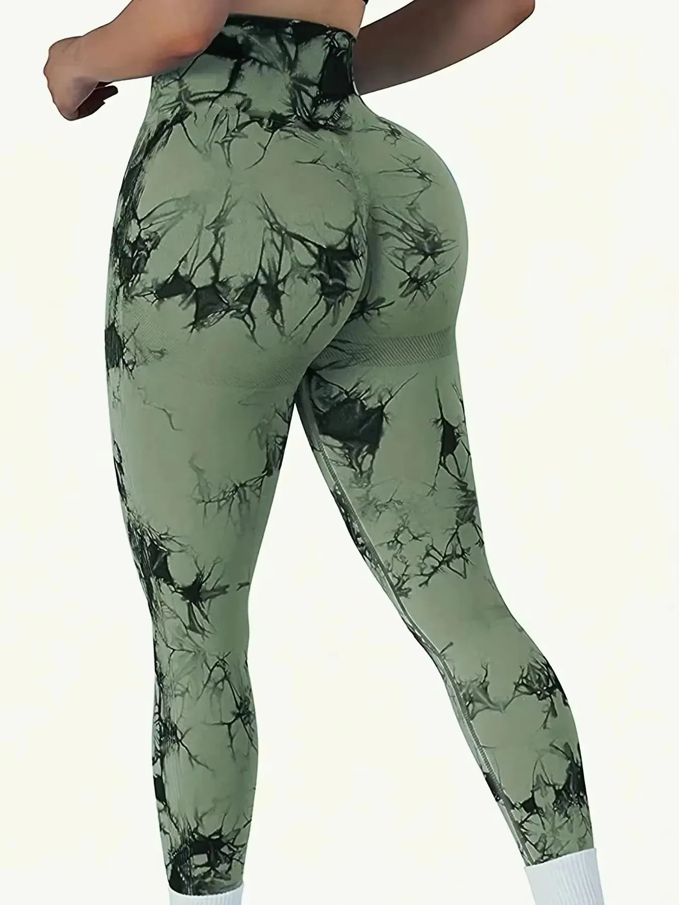 Leggings sans couture Tie Dye pour femmes, pantalons de Yoga taille haute, froissés, collants élastiques de levage des fesses, Leggings de sport à large ceinture