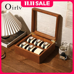 Oirlv boîte de rangement de montre en bois délicate couvercle en verre anti-poussière boîte de montre boîte de collecte de montre-bracelet affichage stockage boîte de montre à 6 grilles