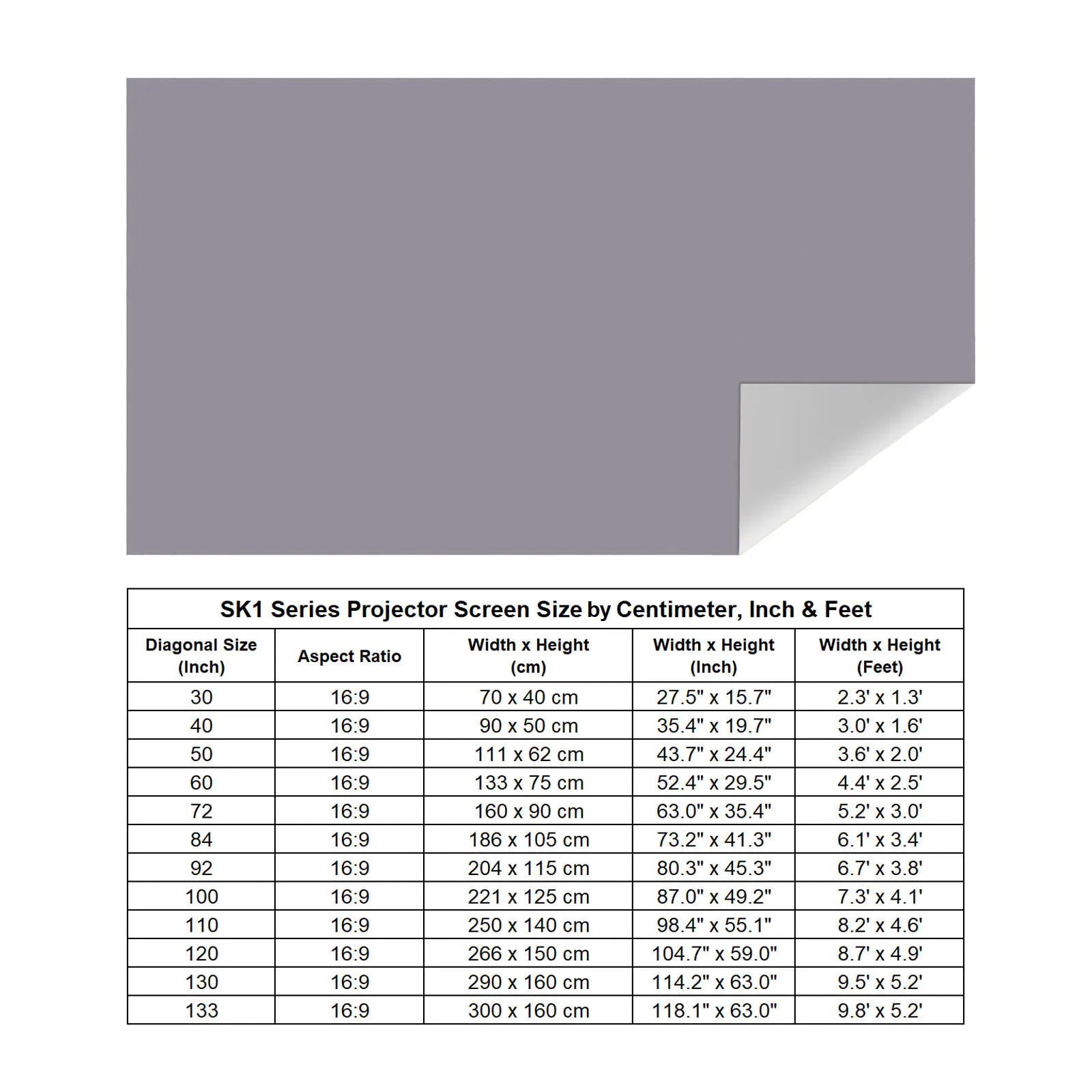 Grille de tissu de coulée d'écran de projection, haute luminosité, 72, 84, 92, 100, 110, 120, 130, 133 pouces pour projecteurs DLP LED 3D