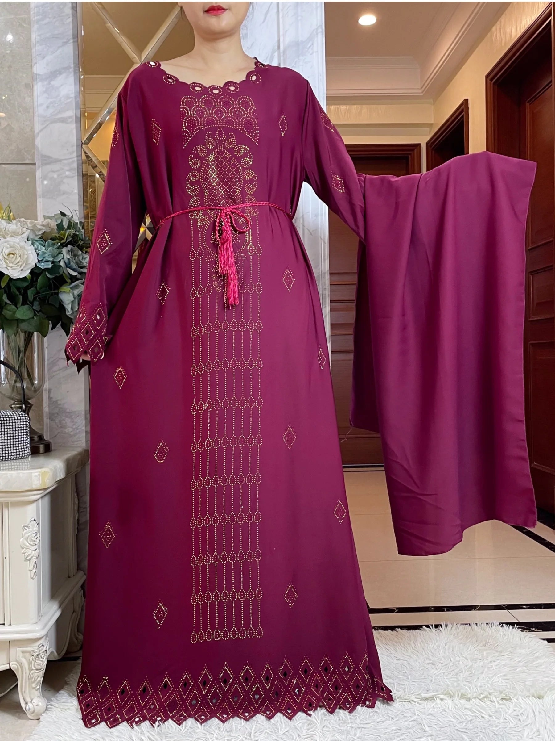 2024 mode diamants conception creuse Abaya Ramadan Eid fermé longue Abaya dubaï femmes robe musulmane modeste vêtements islamiques