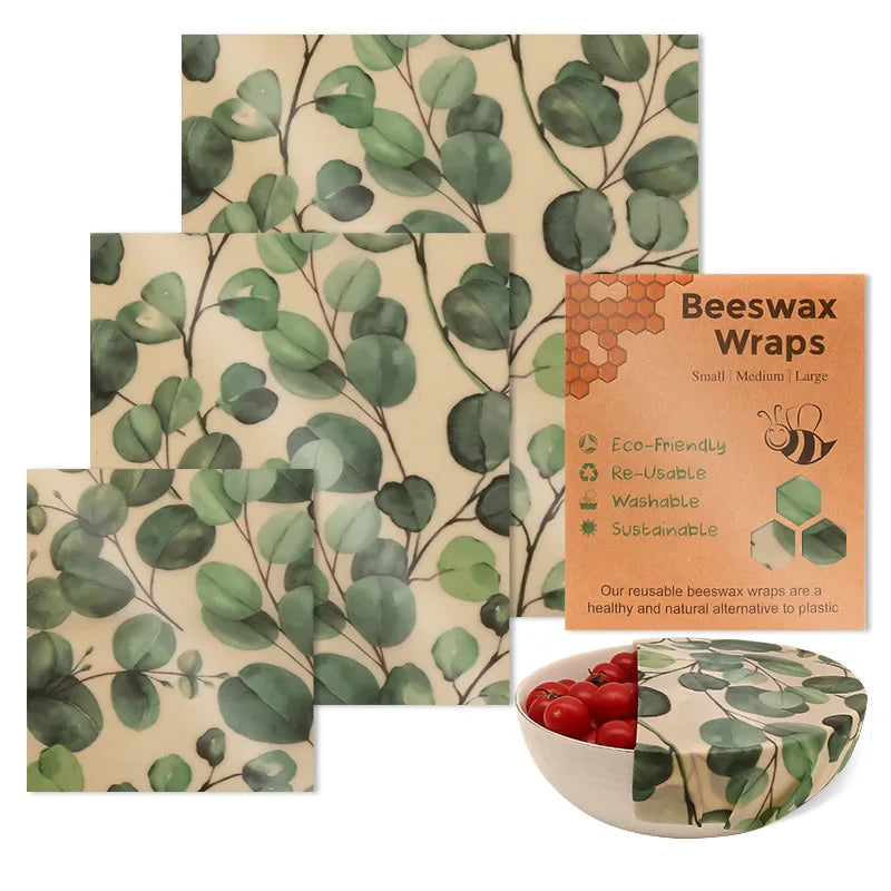 Beeswax Food Wrap 3-Piece Set, Reusable Eco-Friendly Organic Cotton Wax Fabric, Household Plastic Wrap Replacement, Washable Lemon Pattern