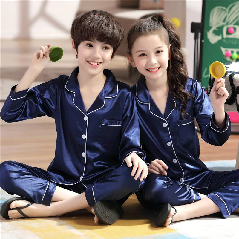 Vêtements pour enfants adolescente rose Satin Pyjamas à manches longues enfants Homewear vêtements garçons solide chemise de nuit soie Pijamas bébé Pjs