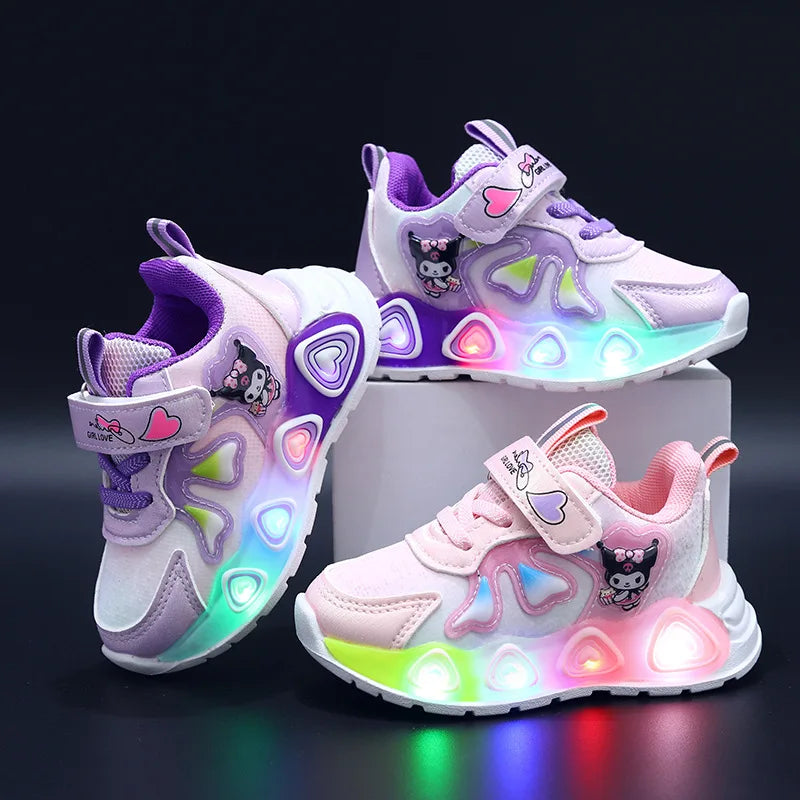 Enfants filles chaussures Led lumières enfants baskets filles chaussures de Sport décontractées bébé anti-dérapant rose violet dessin animé chaussures taille 21-30