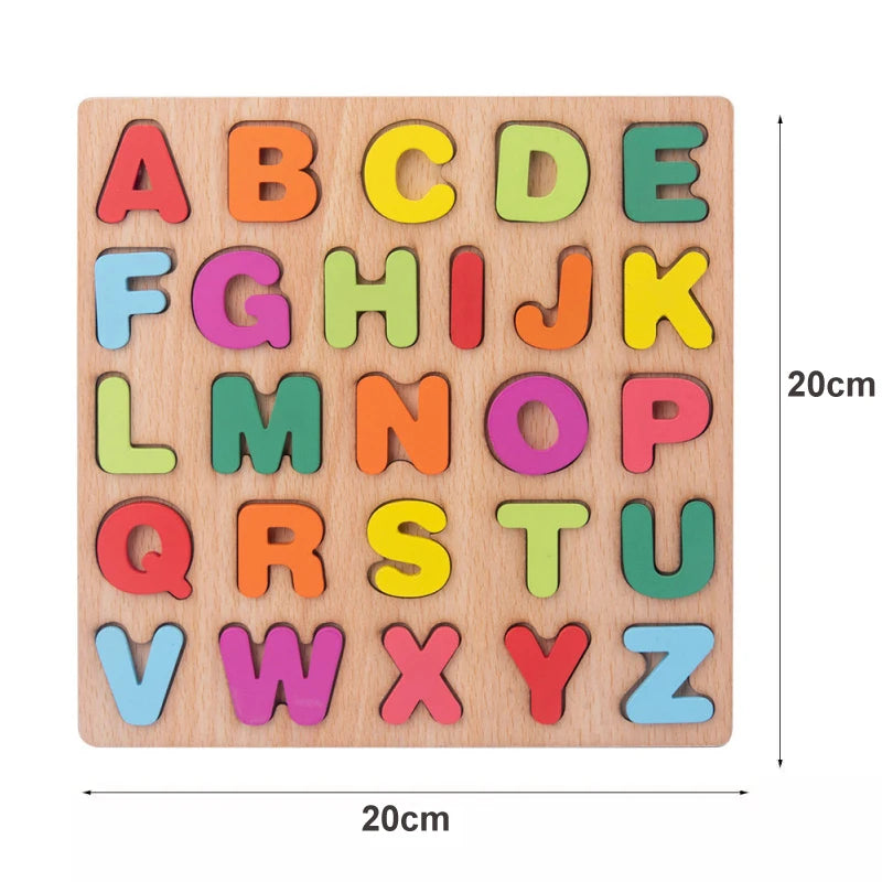 Puzzle en bois en forme de chiffres et de l'alphabet, planche assortie pour bébé, apprentissage précoce, Puzzle 3D, jouets éducatifs préscolaires pour enfants