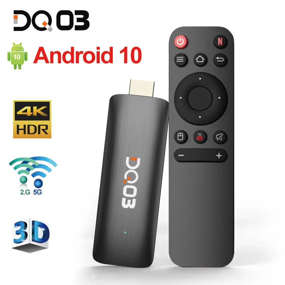 DQ03 Mini TV Stick, Façades, Android 10, Core ARM, Cortex A53, 2 Go, 16 Go, Support 4K, H.dissis, WiFi 2.4G et 5.8G Streaming Smart TV Box, 1 Go, 8 Go