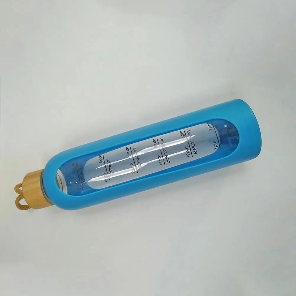 Bouteilles d'eau en verre marquées dans le temps, 32oz, 1l, bouteille de boisson Portable, couvercle en bambou, sans plomb, bouteille de Sport de motivation, manchon en Silicone
