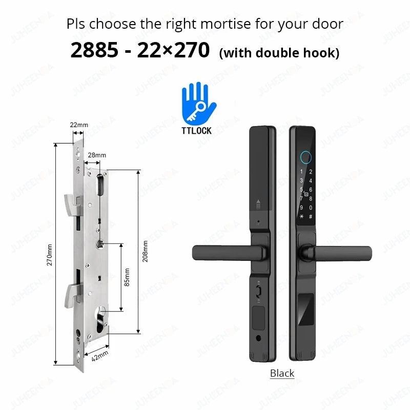 Serrure intelligente pour porte coulissante étanche, application TTLock Alexa, Code numérique par empreinte digitale, carte RFID, Anti-serrure électronique en verre d'aluminium