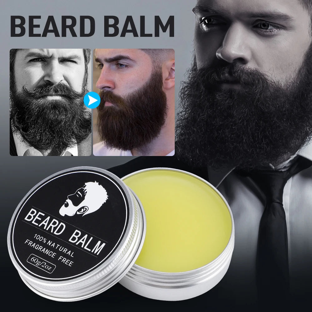 Baume à barbe pour hommes, 60g, cire de croissance des poils du visage, épais, hydratant, nourrissant, crème professionnelle pour moustache, soins pour la barbe