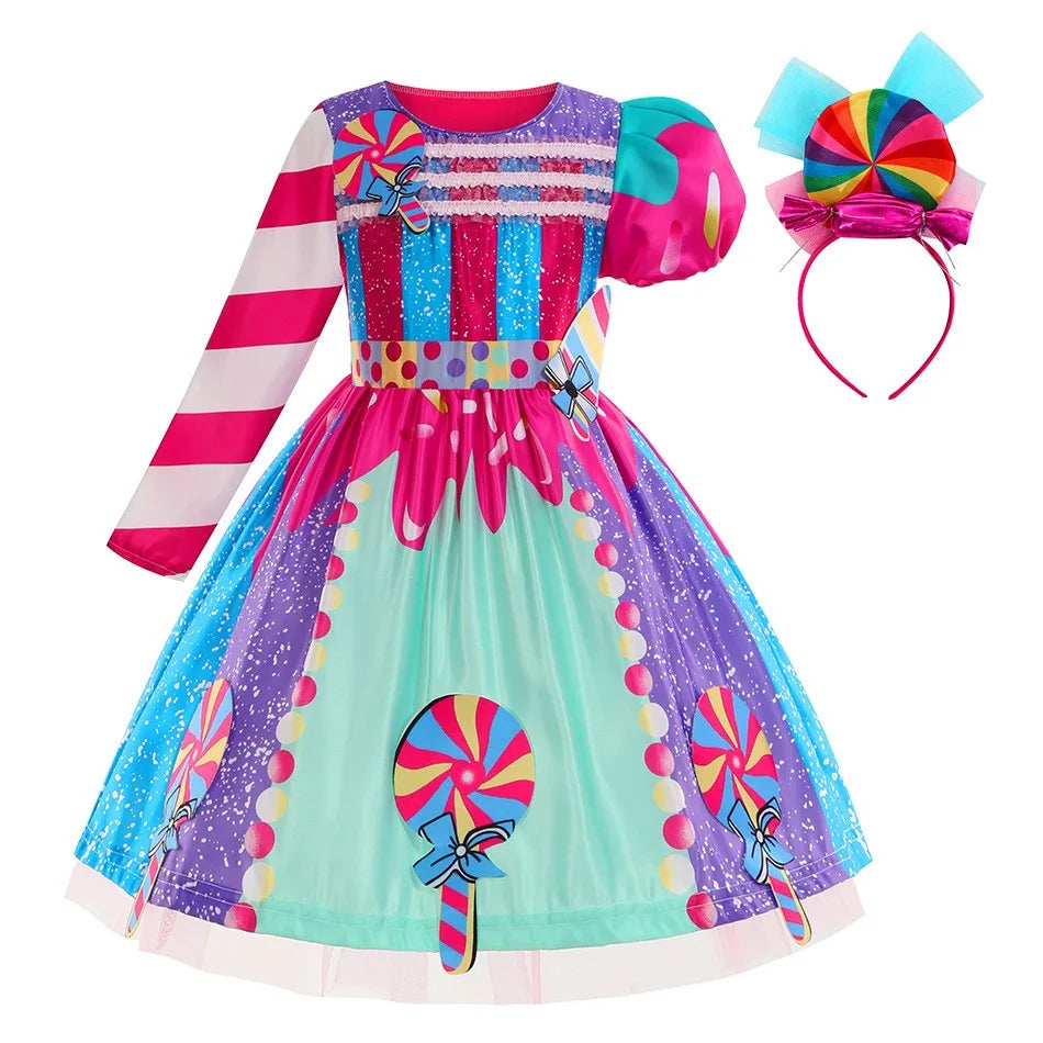 Robe sucette sucette pour filles, costume de carnaval, costume d'anniversaire pour petits enfants, tutu arc-en-ciel de paupières, vêtements de mariage pour enfants, bonbons doux, nouveau