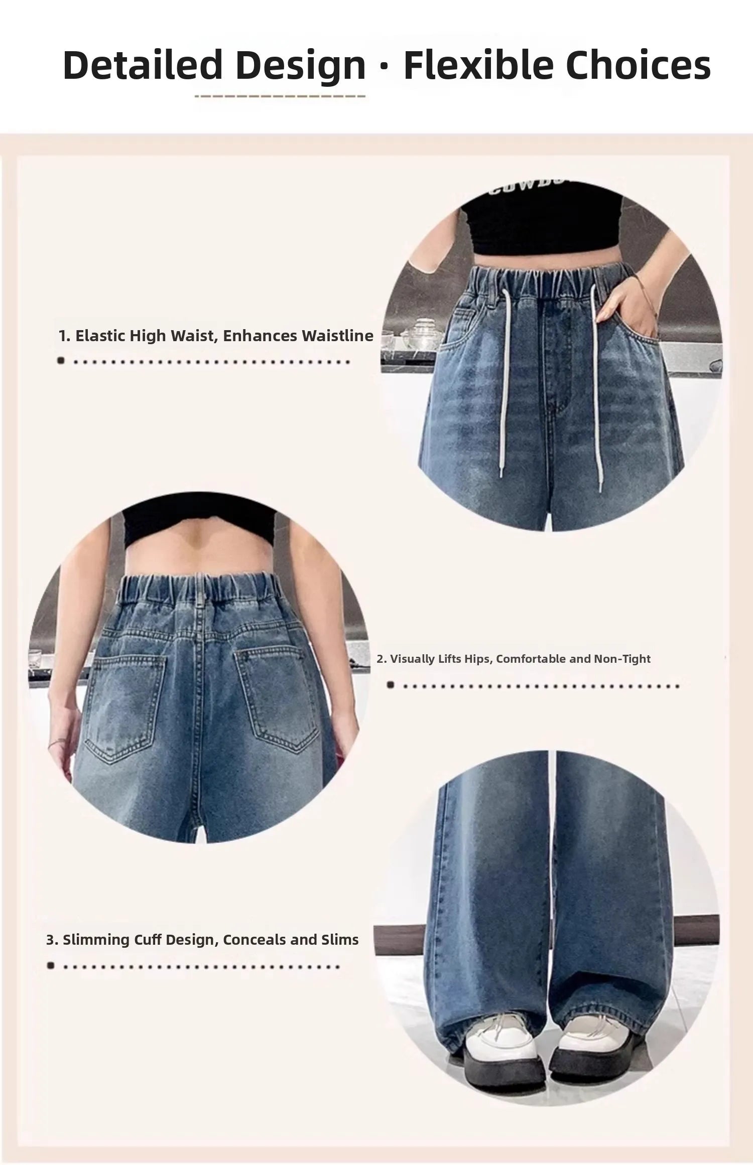 Jean ample à jambes larges, taille haute, bleu clair, grande taille, taille élastique, pantalon Dstring, pantalon Long amincissant