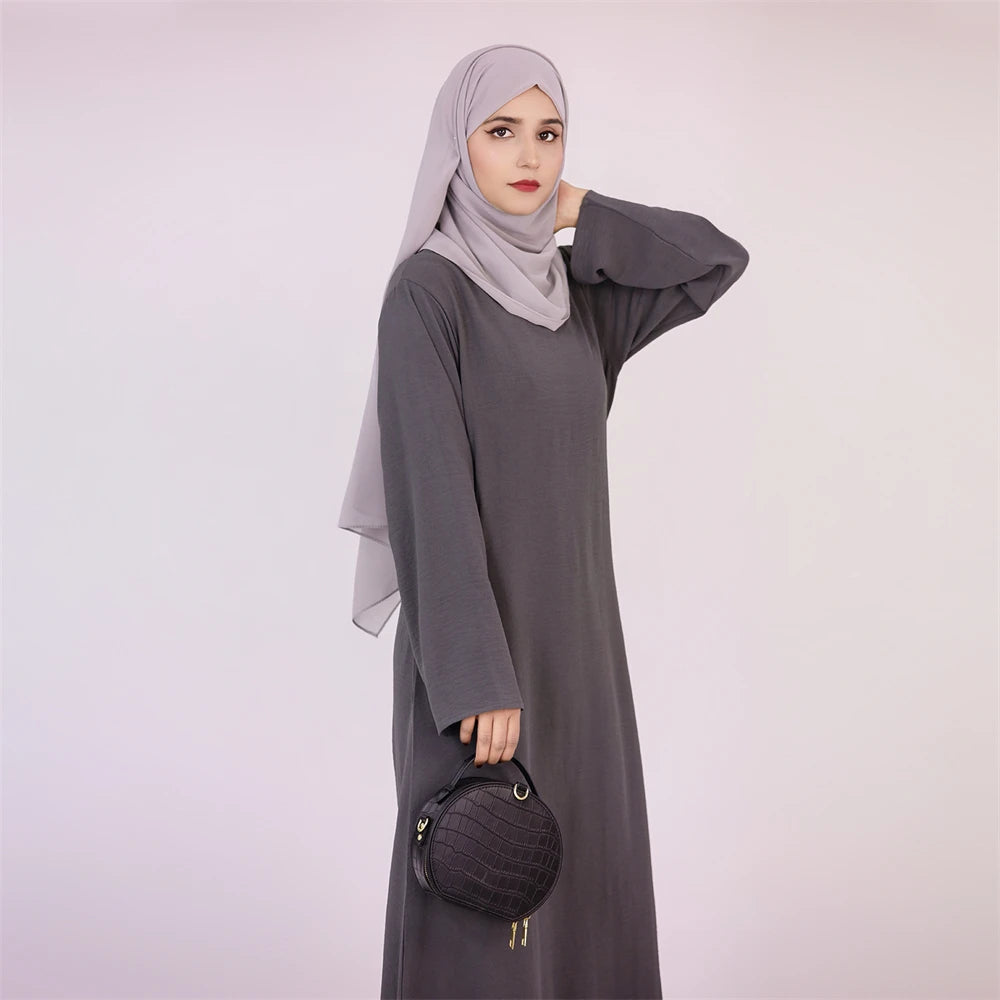 Noir blanc rose solide dubaï modeste sous Robe Abaya Islam caftan musulman avec poches robes pour femmes Robe Femme Musulmane