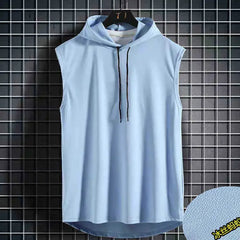 Hommes cravate col à capuche sans manches gilets mâle été ample solide Hip Hop t-shirt hauts