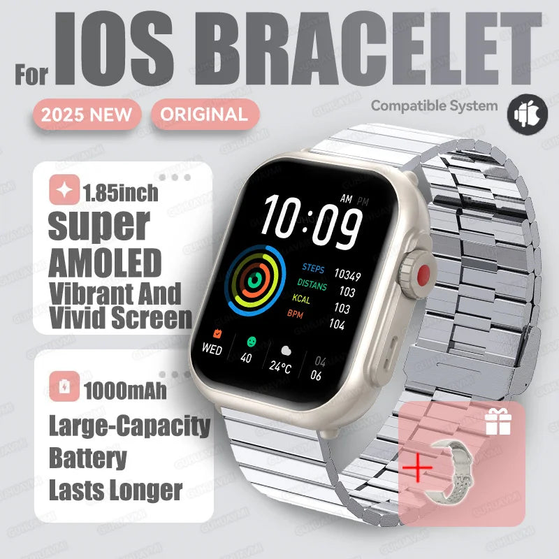 2025 nouvelle mode sport montre intelligente hommes femmes 1.85 pouces HD AMOLED plein écran tactile IP68 étanche Bluetooth appel montres intelligentes
