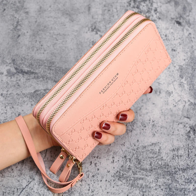 2024 nouveau sac à main dames longue fermeture éclair portefeuille mode en relief grande capacité téléphone portable poche sac à main
