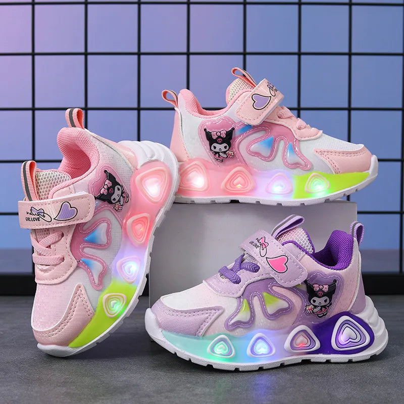 Enfants filles chaussures Led lumières enfants baskets filles chaussures de Sport décontractées bébé anti-dérapant rose violet dessin animé chaussures taille 21-30
