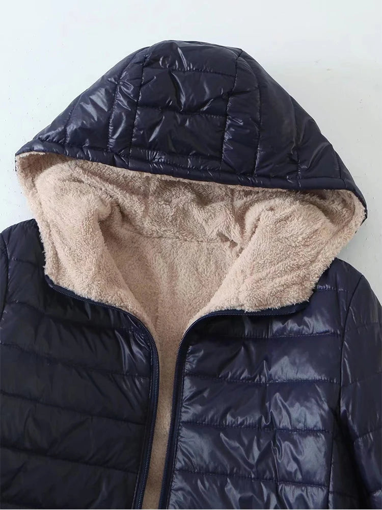 Nouvelle édition coréenne mi-longue à capuche femmes vestes automne hiver mi-longue bureau coton manteaux chaud agneau polaire Parkas