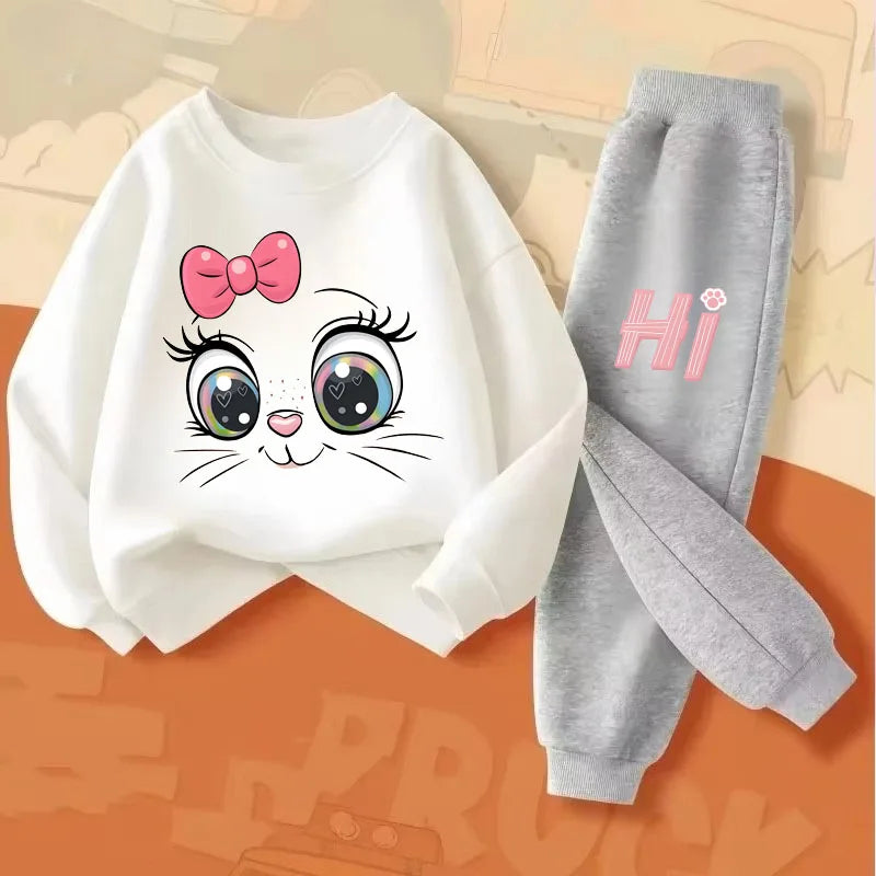Ensembles de sweat à capuche et manches longues pour filles, nouveau Style de printemps, pull, pantalon Long, costume deux pièces, tenues décontractées pour enfants, survêtement pour enfants