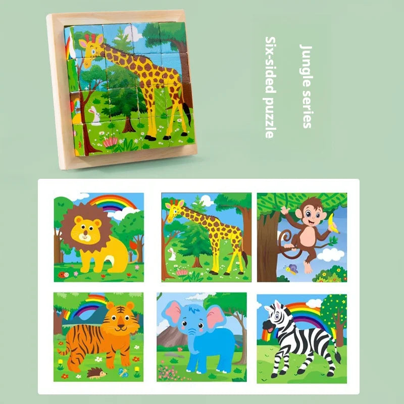 Puzzle en bois peint à Six côtés, blocs de construction tridimensionnels pour animaux de la circulation, jouet éducatif pour l'éducation précoce