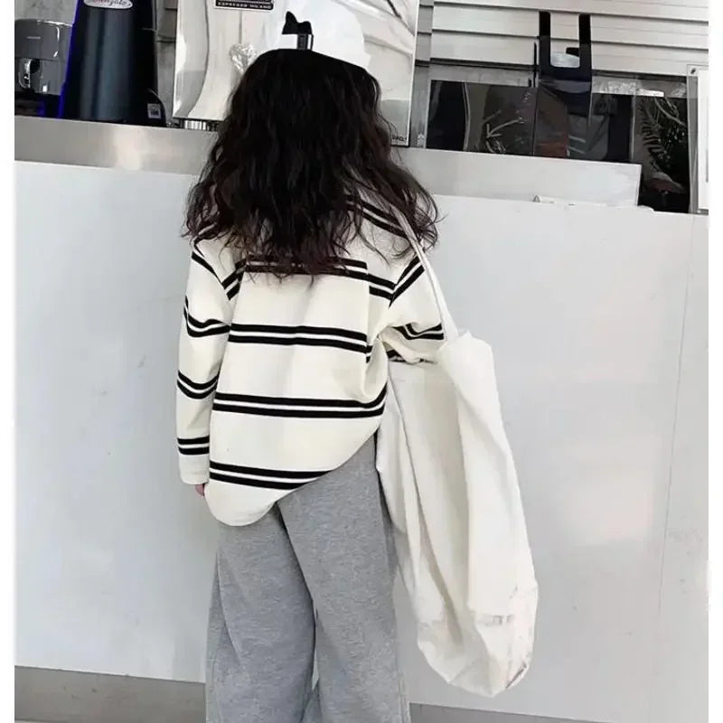 Ensemble de vêtements simples de Style coréen pour filles, 2 pièces, rayé à manches longues + pantalon ample, tenues pour adolescentes de 6 8 10 12 14 ans, 2025