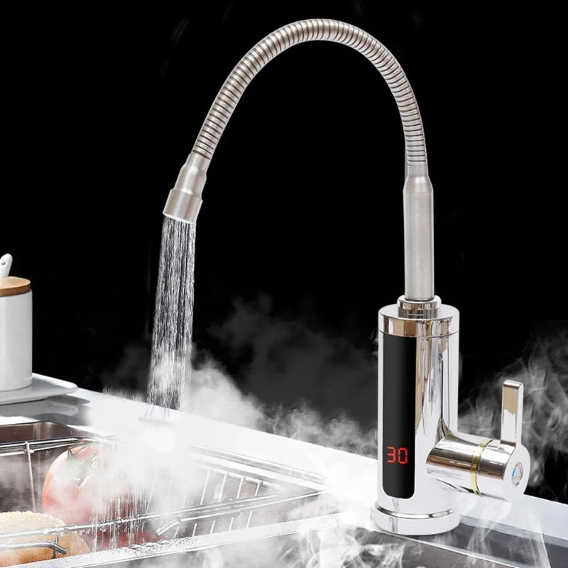 Robinets de cuisine robinet électrique robinet de cuisine chauffe-eau instantané chauffable 3KW salle de bains cuisine rotatif 360 °   LCD