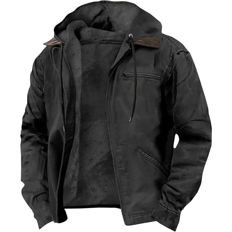 Men's New Fashion Casual Hooded Jacket, Retro Zip-Up Coat, Lightweight Streetwear, Versatile Outerwear for Spring and Autumn