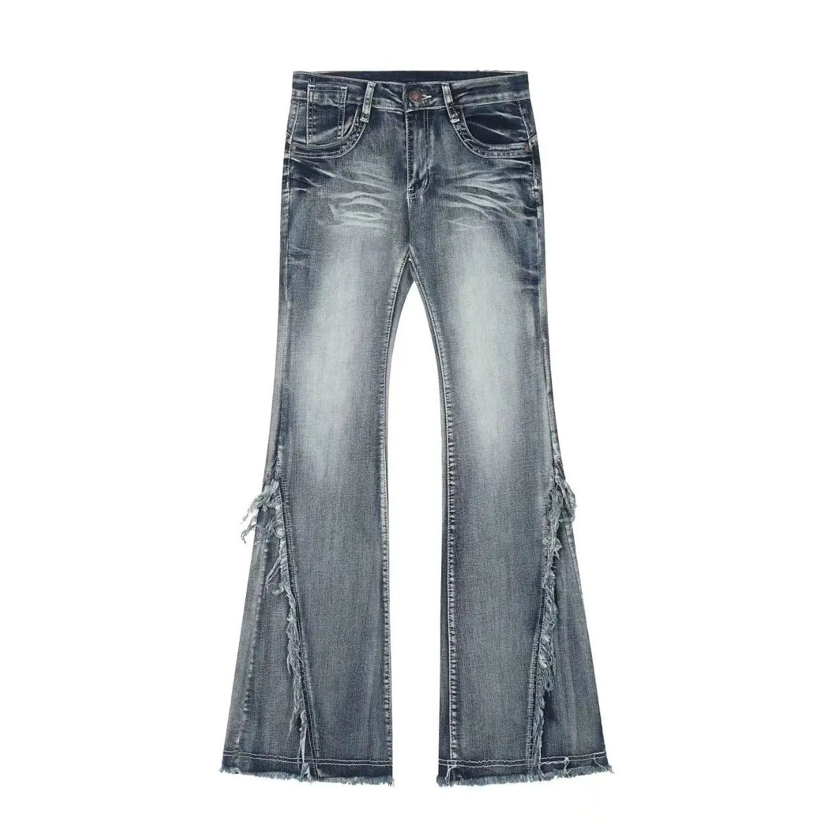 Women's Ruffled Denim Jeans, Retro American Style, Low Rise, High Elasticity, Slimming, Wide Leg, Mop Pants, Autumn