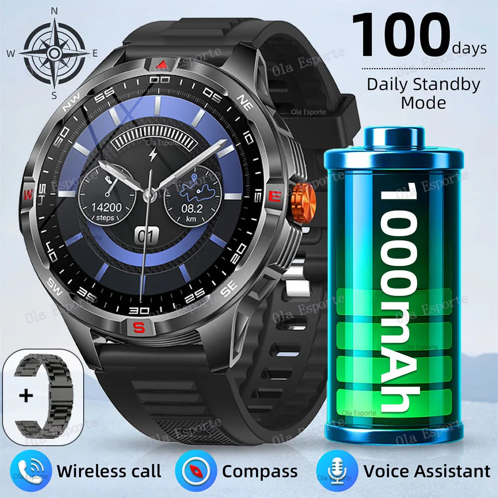 Montre intelligente 2025 boussole étanche surveillance de la santé et du sommeil grande capacité de batterie plus de 100 Modes de Sport hommes femmes Smartwatch en plein air