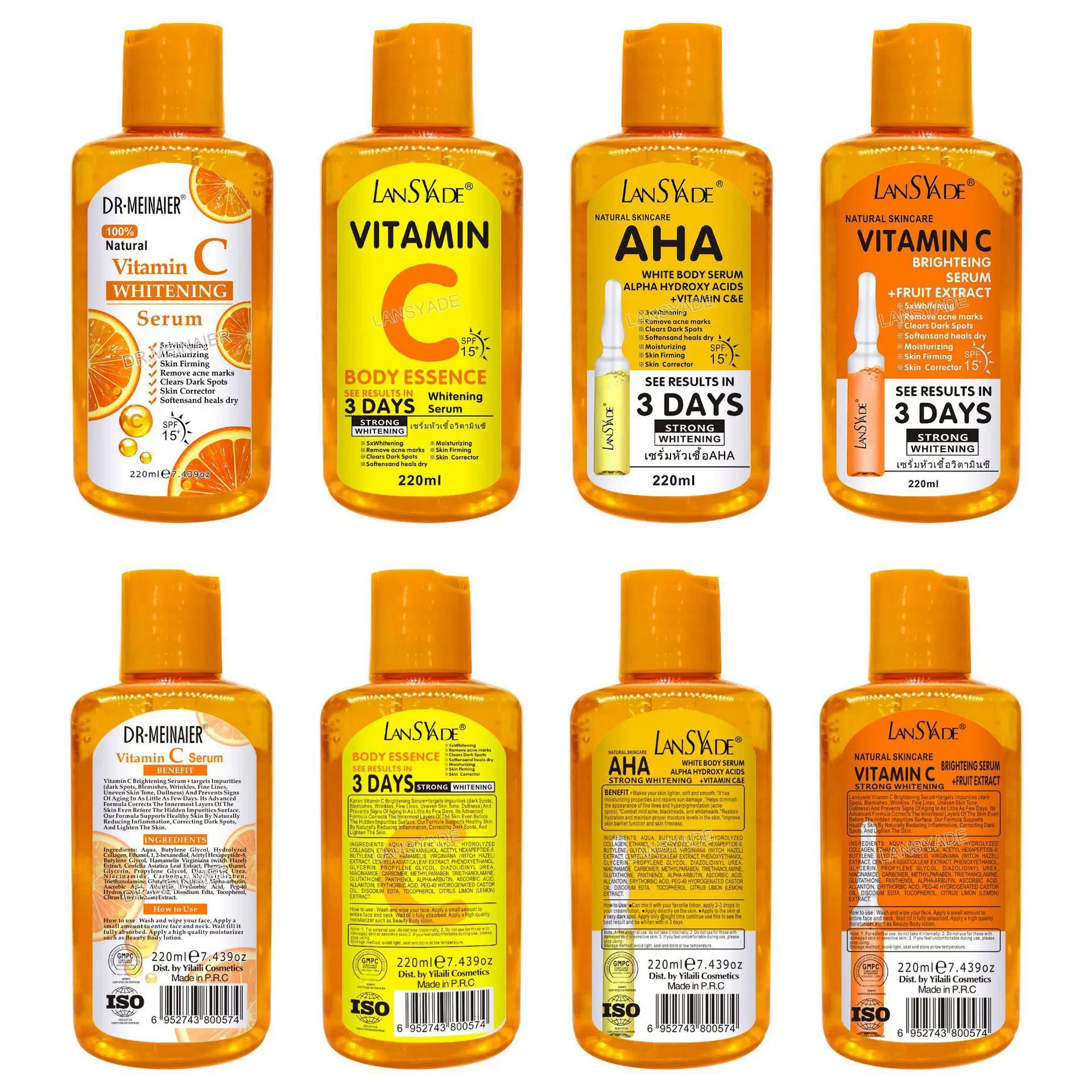 Sérum liquide Original pour le visage, Essence de vitamine C AHA, éclaircissant, hydratant, curcuma, réparateur, Anti-vieillissement, Lifting, soins pour la peau, 220ml