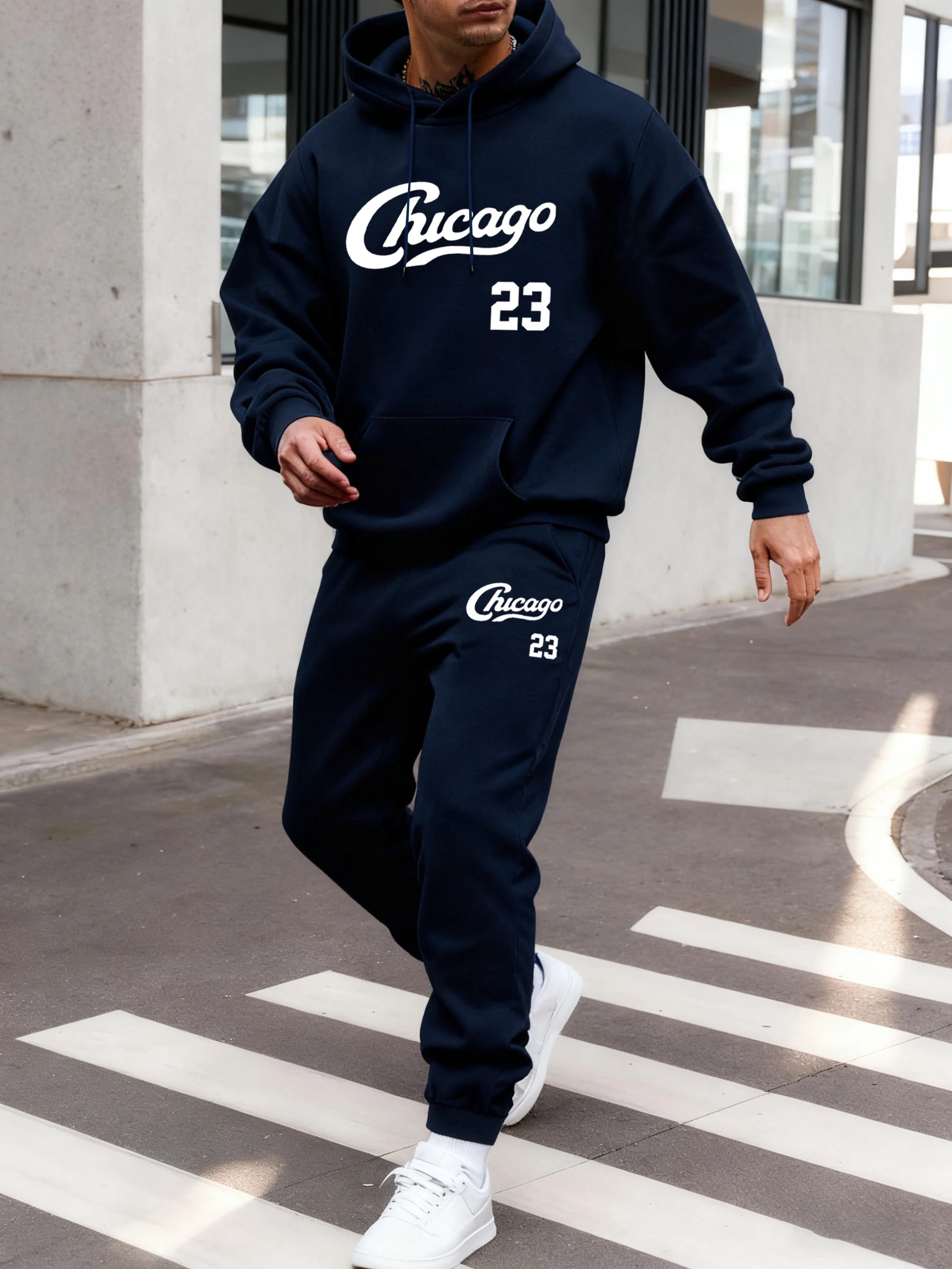 Chicago numéro 23 imprimé ensemble à capuche hommes Sport décontracté sweat poche rue hauts automne polaire pantalons de survêtement tout-Match pantalons confortables