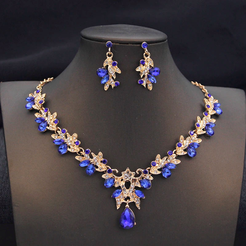 Ensemble de colliers et boucles d'oreilles pour femmes, 14 couleurs, à la mode, goutte d'eau, ras du cou, ensemble de bijoux pour bal d'anniversaire, mariage