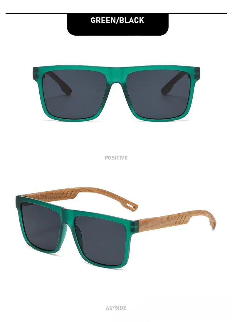 Lunettes de soleil en bois de bambou pour hommes et femmes, Vintage, Protection UV400, unisexe, monture carrée, nuances de conduite