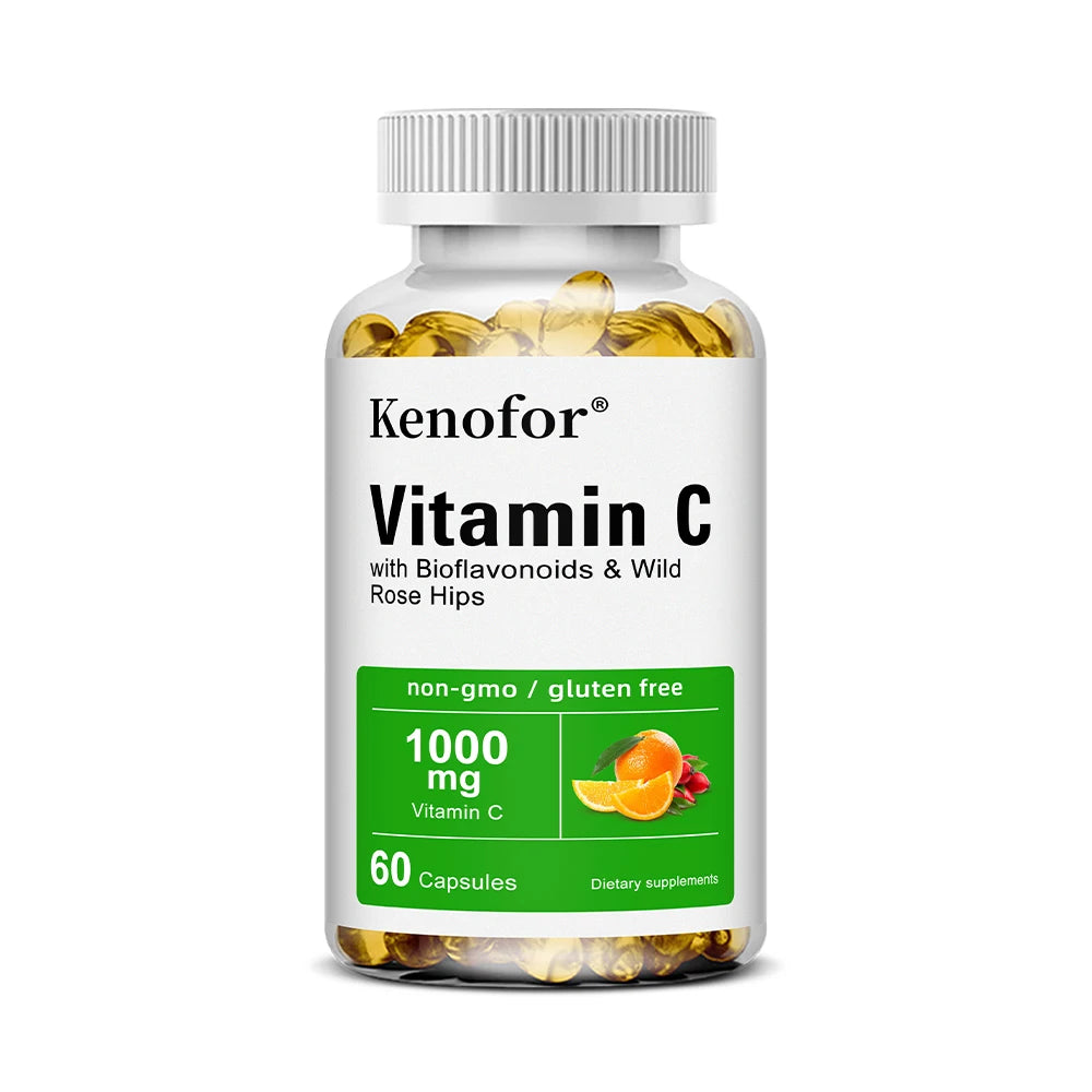 Vitamine C 1000 Mg - avec agrumes, églantier, soutien immunitaire, production de collagène, santé de la peau, antioxydant, 120 gélules
