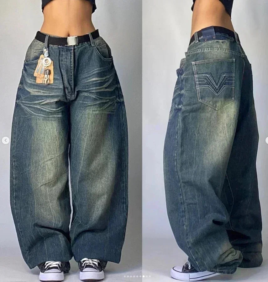 American Y2K 2025 New Baggy Wide Leg Black Oversized Jeans Women's Casual Street Joker Denim Pants Couple Jeans Vintage Streetwear