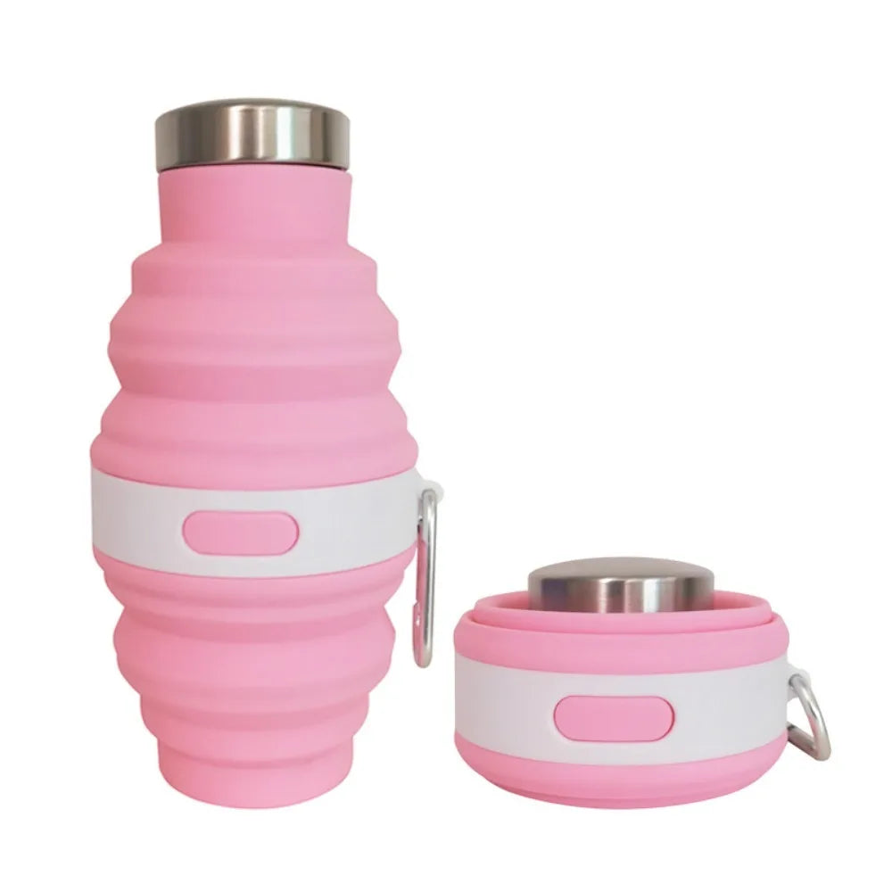 Bouteilles d'eau pliables réutilisables de 475ml, tasses de randonnée rétractables en Silicone portables avec mousqueton, tasses de boisson pliantes pour café