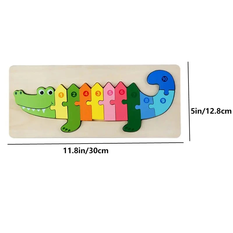 Puzzles en bois pour enfants, puzzle de chiffres, puzzles de dinosaures et animaux, trafic, jouets de puzzle de personnages pour garçon et fille, cadeau idéal, 1-6
