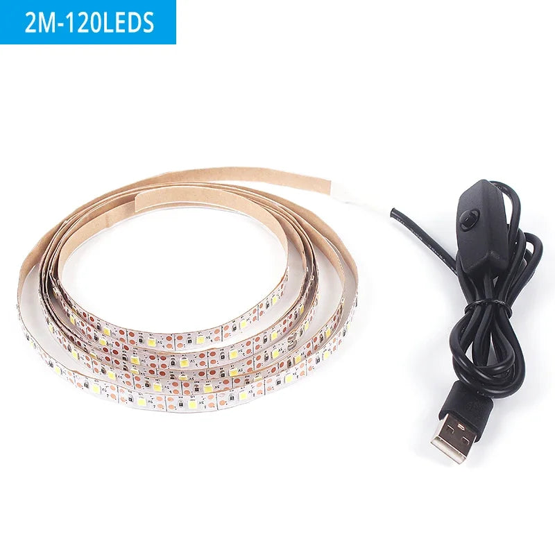 Bande lumineuse LED USB 2835 DC5V avec interrupteur, ruban de lampe Flexible, TV, ordinateur de bureau, écran, éclairage de fond, décoration de maison