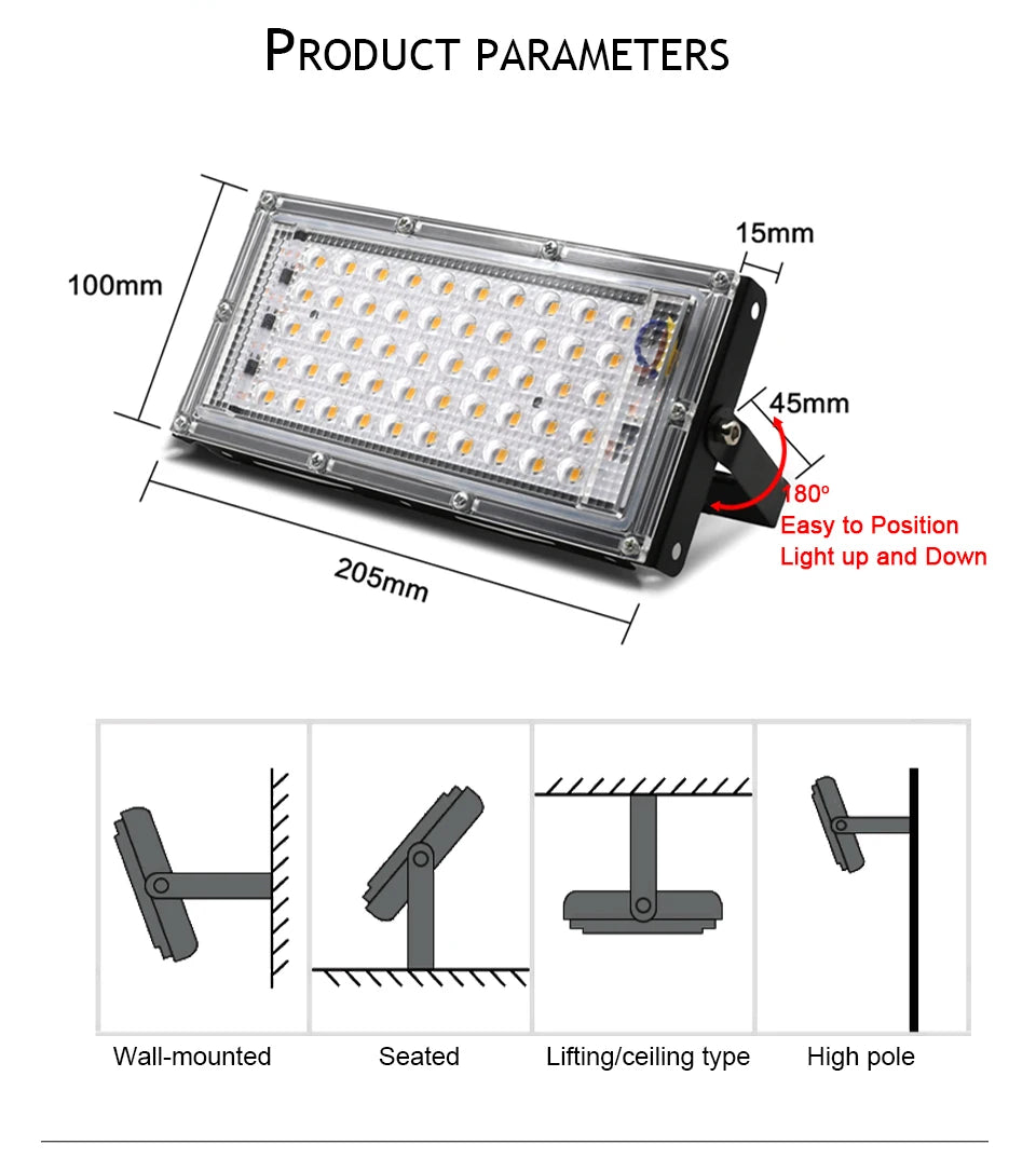 Éclairage LED étanche AC 220V IP65 projecteur extérieur projecteur 50W 100W 150W LED réflecteur lampadaire éclairage paysager