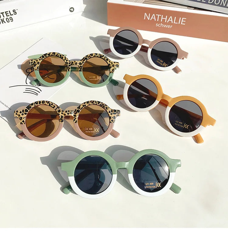 Lunettes de soleil rondes pour enfants, design de dessin animé mignon, léopard, Double couleur, Vintage, Protection UV, classique, pour filles et garçons