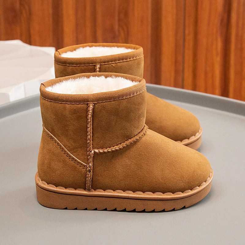 Bottes de neige pour enfants, Style concis, peluche épaisse, bottes courtes d'hiver pour enfants, couleur unie, chaussures classiques unisexes à enfiler pour garçons et filles 23-36