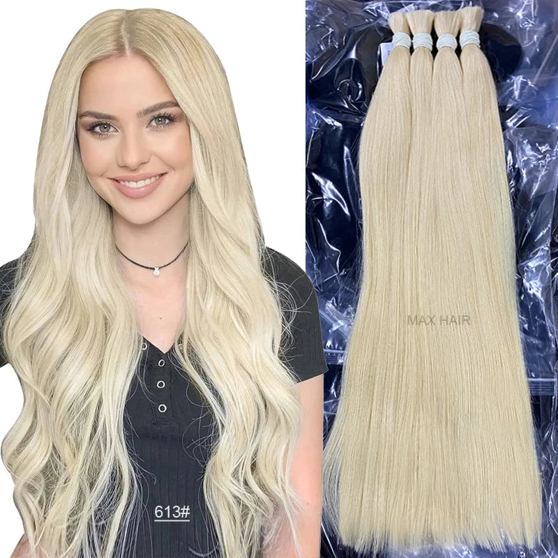613 Straight Human Hair Bundles, No Weft, 100% Virgin, Highlighting Original Russian Natural Unprocessed Blonde Loose Extensions