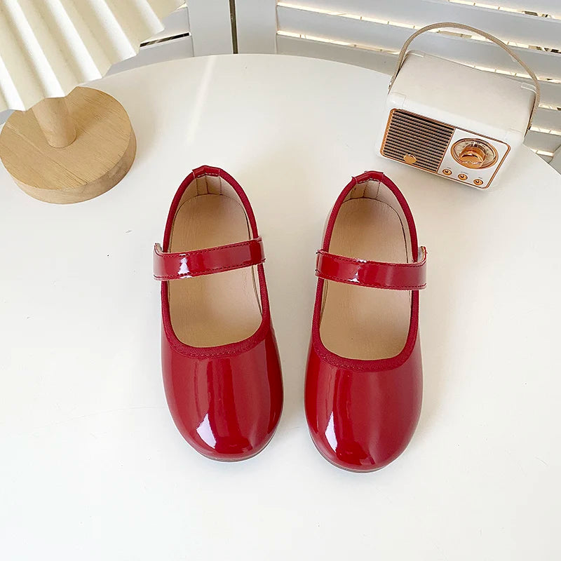 Chaussures de princesse pour enfants, couleur unie, Style concis, chaussures plates de loisirs pour enfants, en cuir verni souple et flexible, chaussures de printemps pour filles 27-36