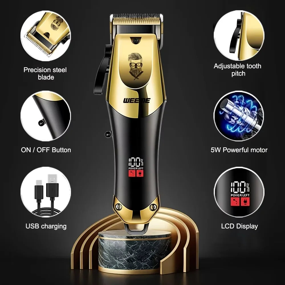 Kit de toilettage pour hommes, ensemble de 3 pièces, tondeuse à cheveux dorée noire avec écran LCD, rechargeable par USB, 8 peignes de guidage, tondeuse et rasoir