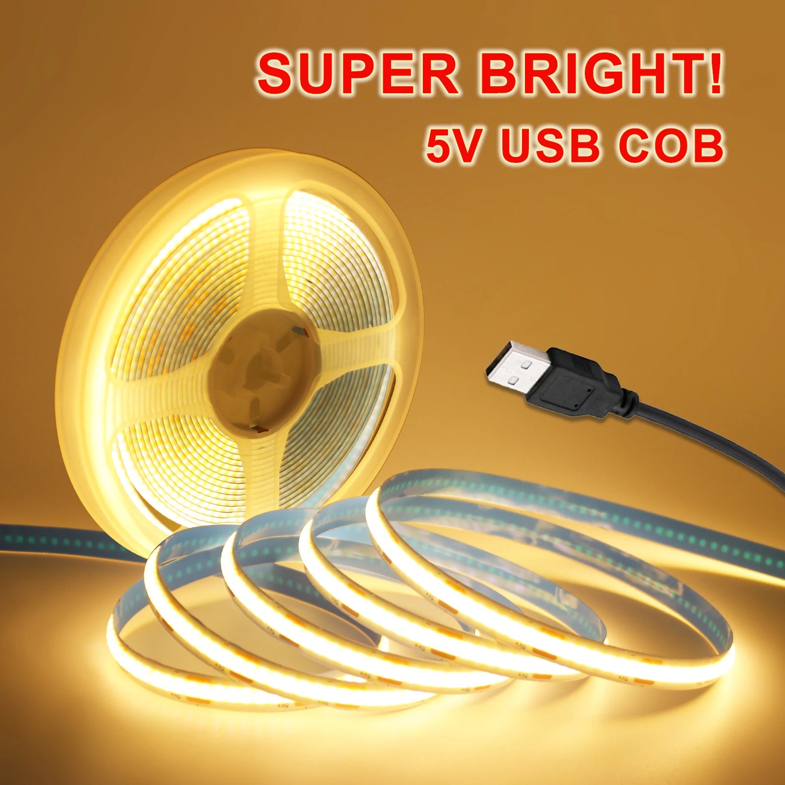 5V USB LED Strip Light, 320 LEDs/M COB, Dimmable Touch Sensor Switch/Push Switch, DIY, TV Mirror, Backlighting, Night Light for Room
