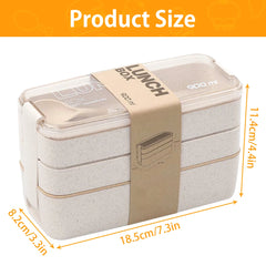 Boîte à Bento de 900ml pour enfants, 3 boîtes à déjeuner empilables, anti-fuite, récipient alimentaire Portable, paille de blé, boîte de stockage des aliments, lave-vaisselle