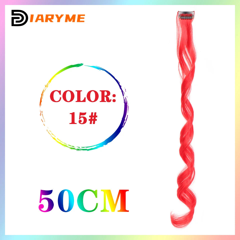 Colorful curly synthetic hair extensions for girls, long clip-in hairpiece, multicolored party strands, wig piece, for women and children