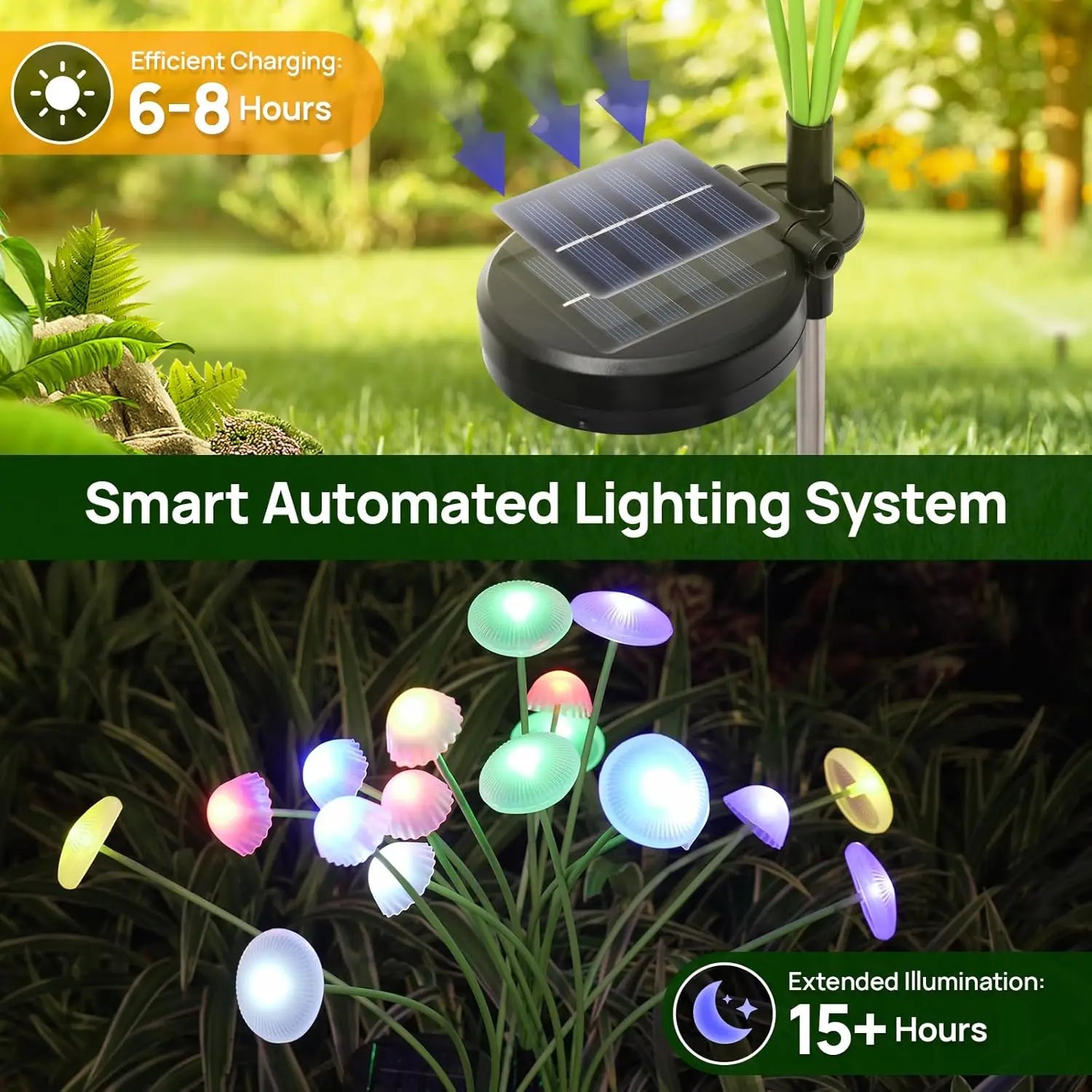Dual Mode LED Solar Garden Lights, Mushroom-Shaped Waterproof Garden Patio Path Jellyfish Design for Garden Ambiance